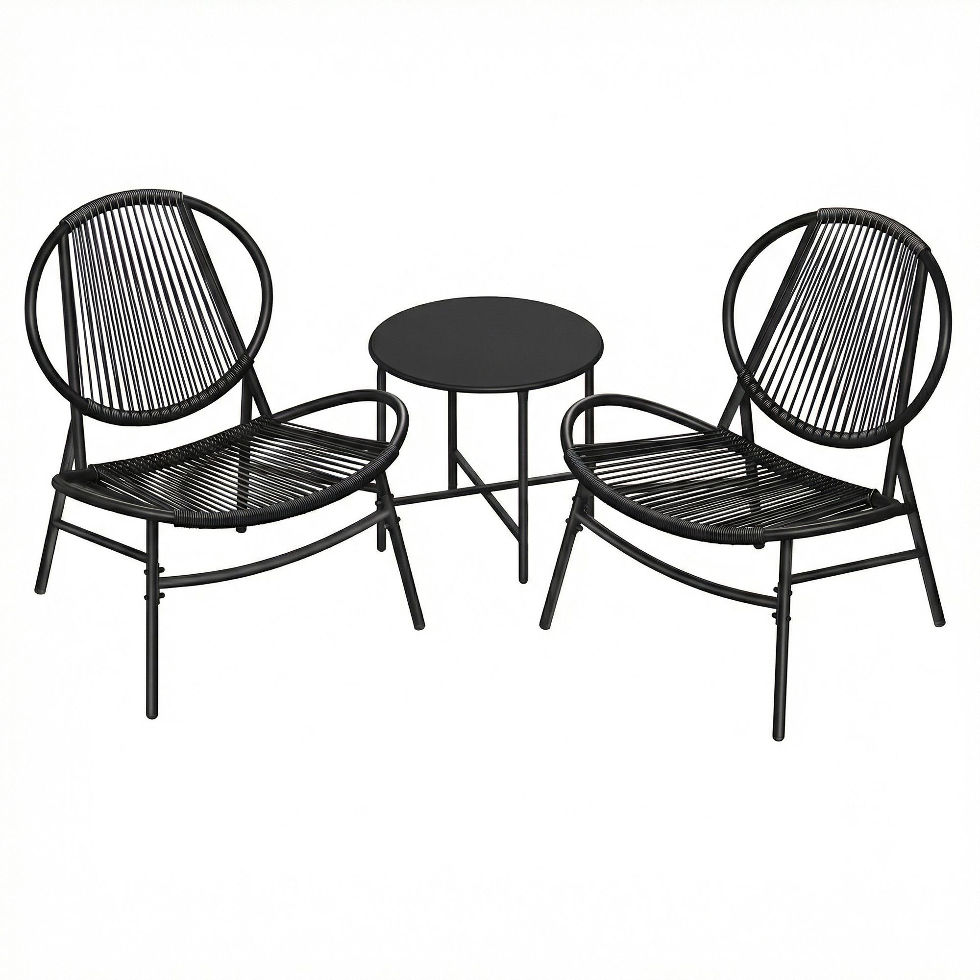 Set of 3 Garden Furniture Set, Outdoor Bistro Set, 2 Acapulco Chairs and Side Table