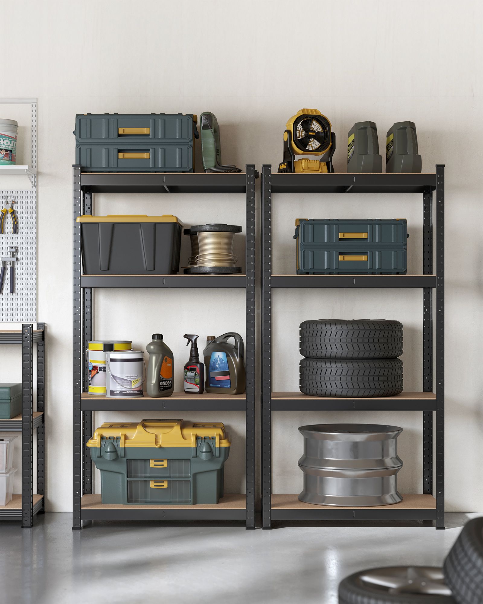 Set of 2 Shelving Units, 4-Tier Heavy Dury Steel Shelving Unit for Storage, Garage Set of 2 Shelving Units, 4-Tier Heavy Dury Steel Shelving Unit for Storage, Garage