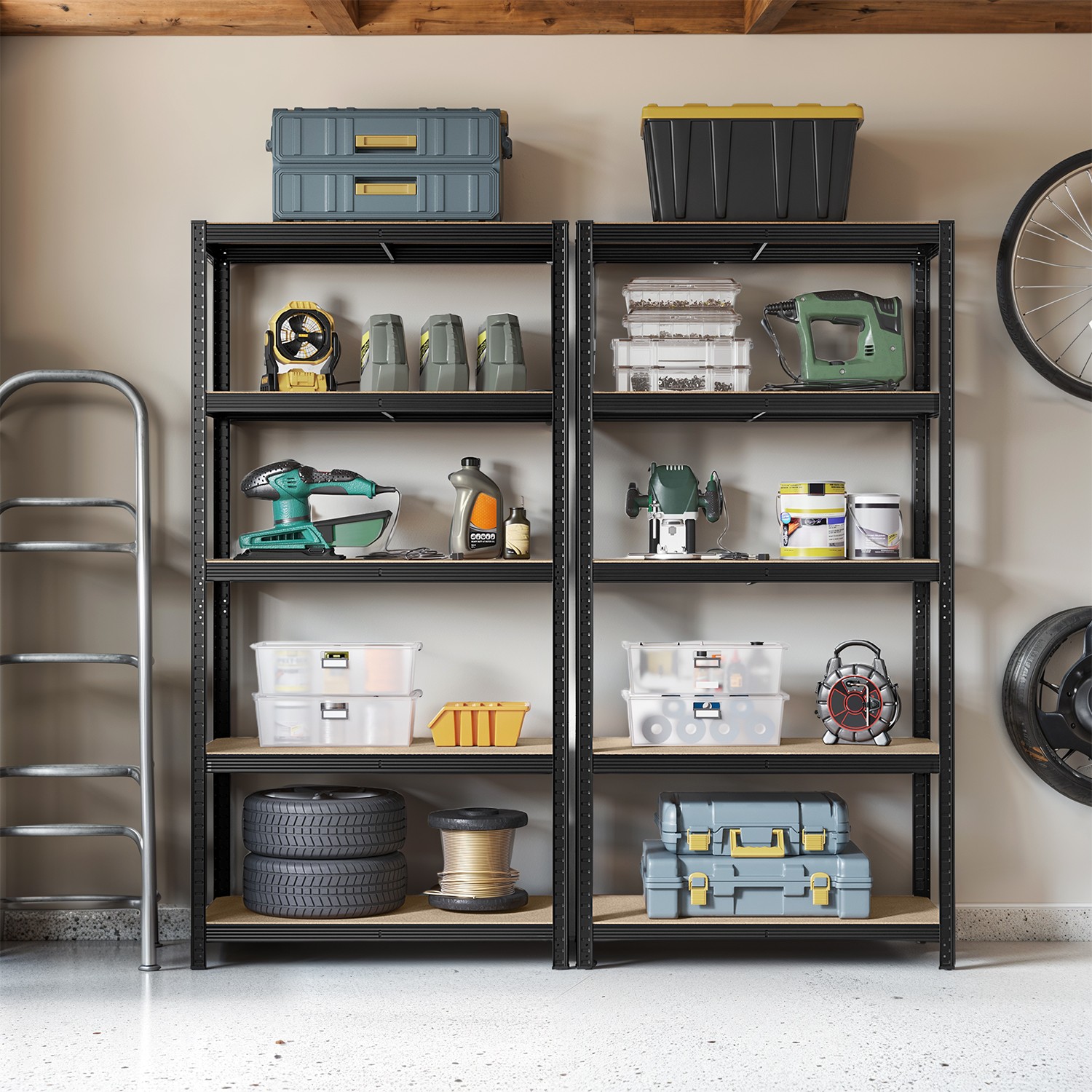 Garage Storage Shelving Set of 2, 50 x 100 x 200 cm, Black