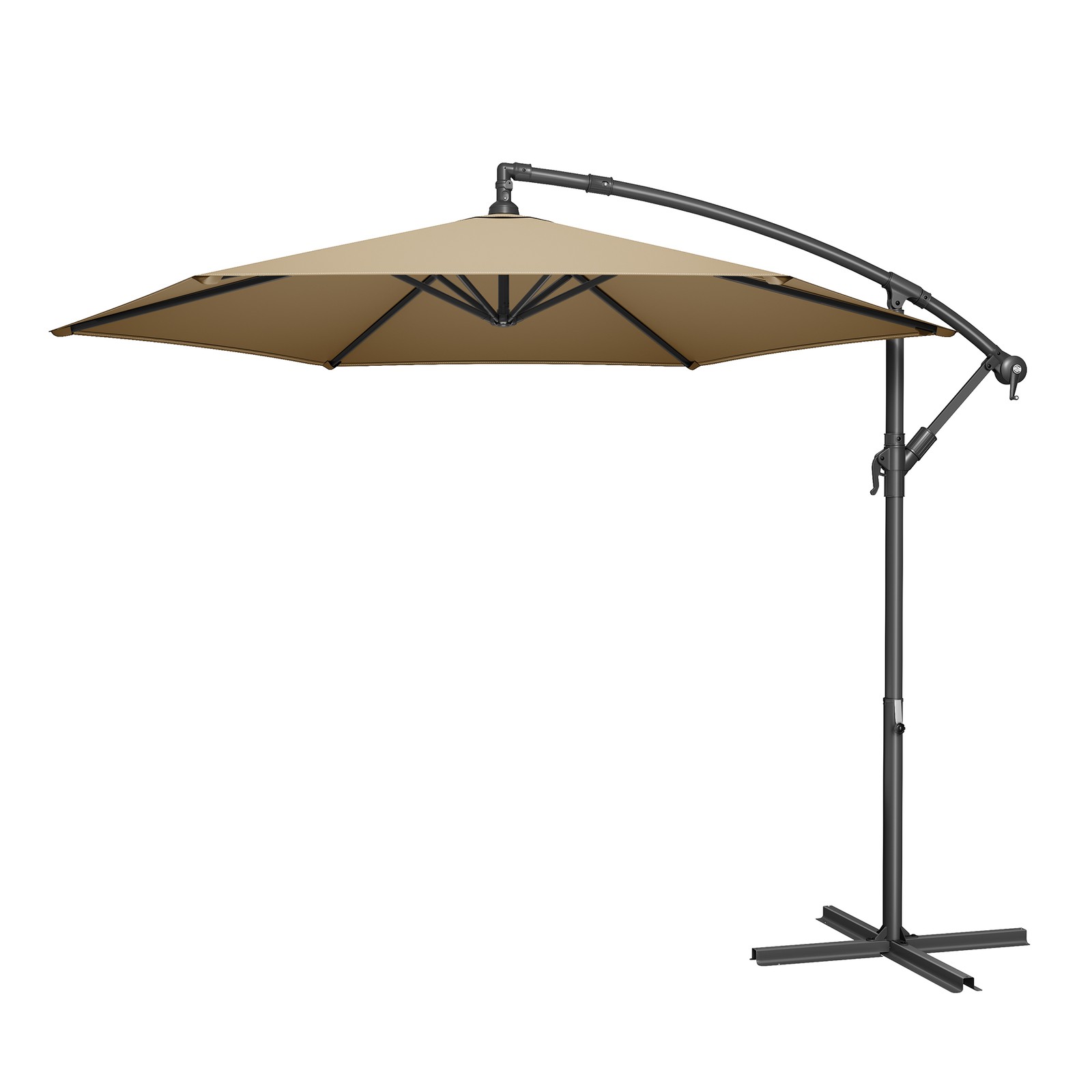 Outdoor Patio Umbrella, 3 m Hanging Parasol with Crank and Base