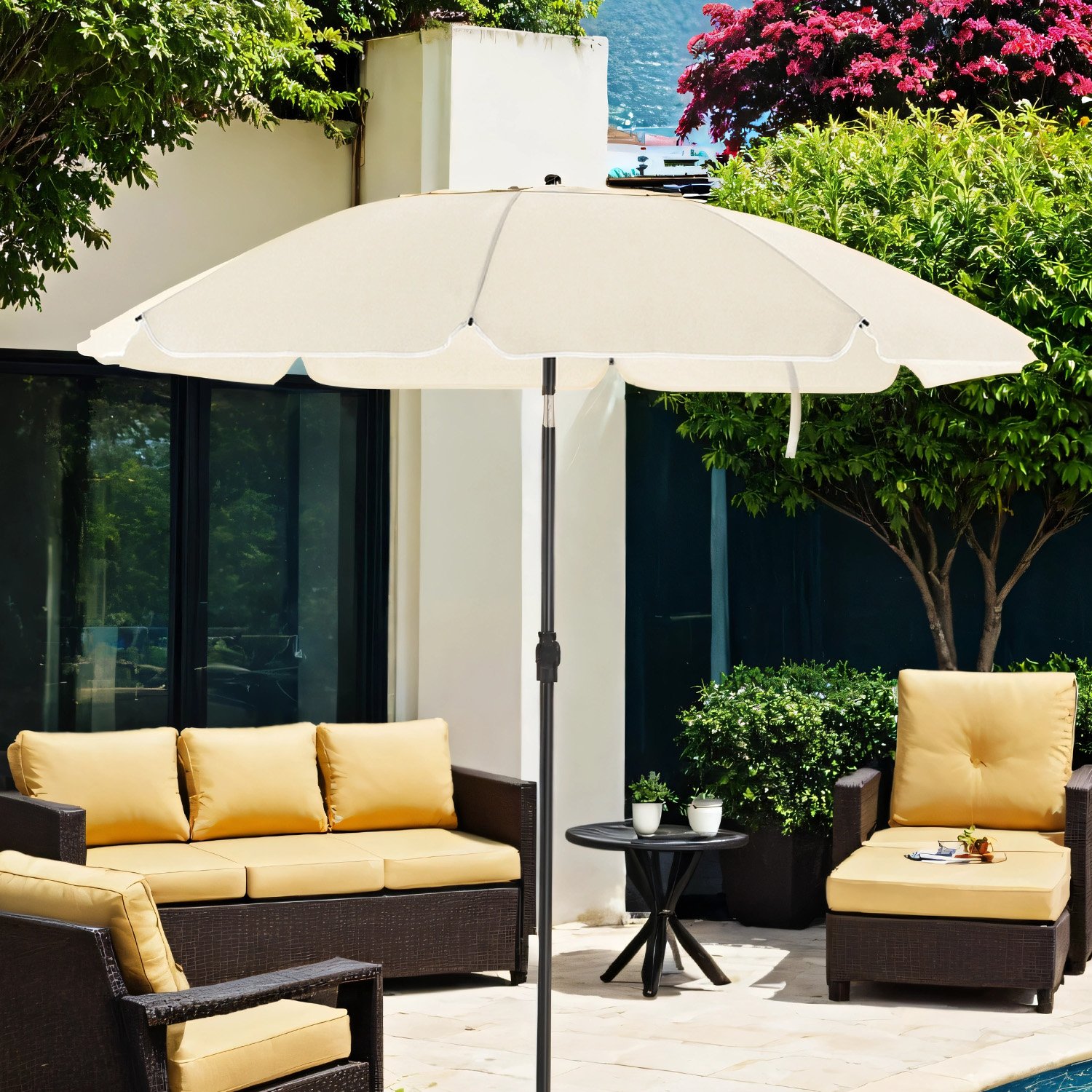 Patio Parasol, 200 cm Outdoor Umbrella, UPF 50+