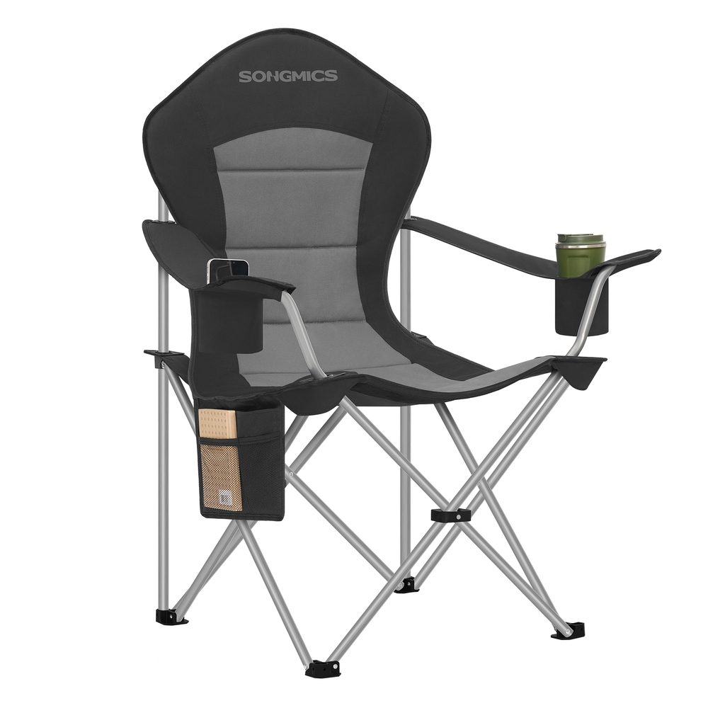 Folding Outdoor Chair with Wide Seat and High Back Black and Grey Folding Outdoor Chair with Wide Seat and High Back Black and Grey