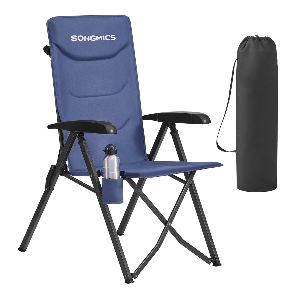 Reclining Camping Chair with Padded Seat and Cup Holder Blue Reclining Camping Chair with Padded Seat and Cup Holder Blue