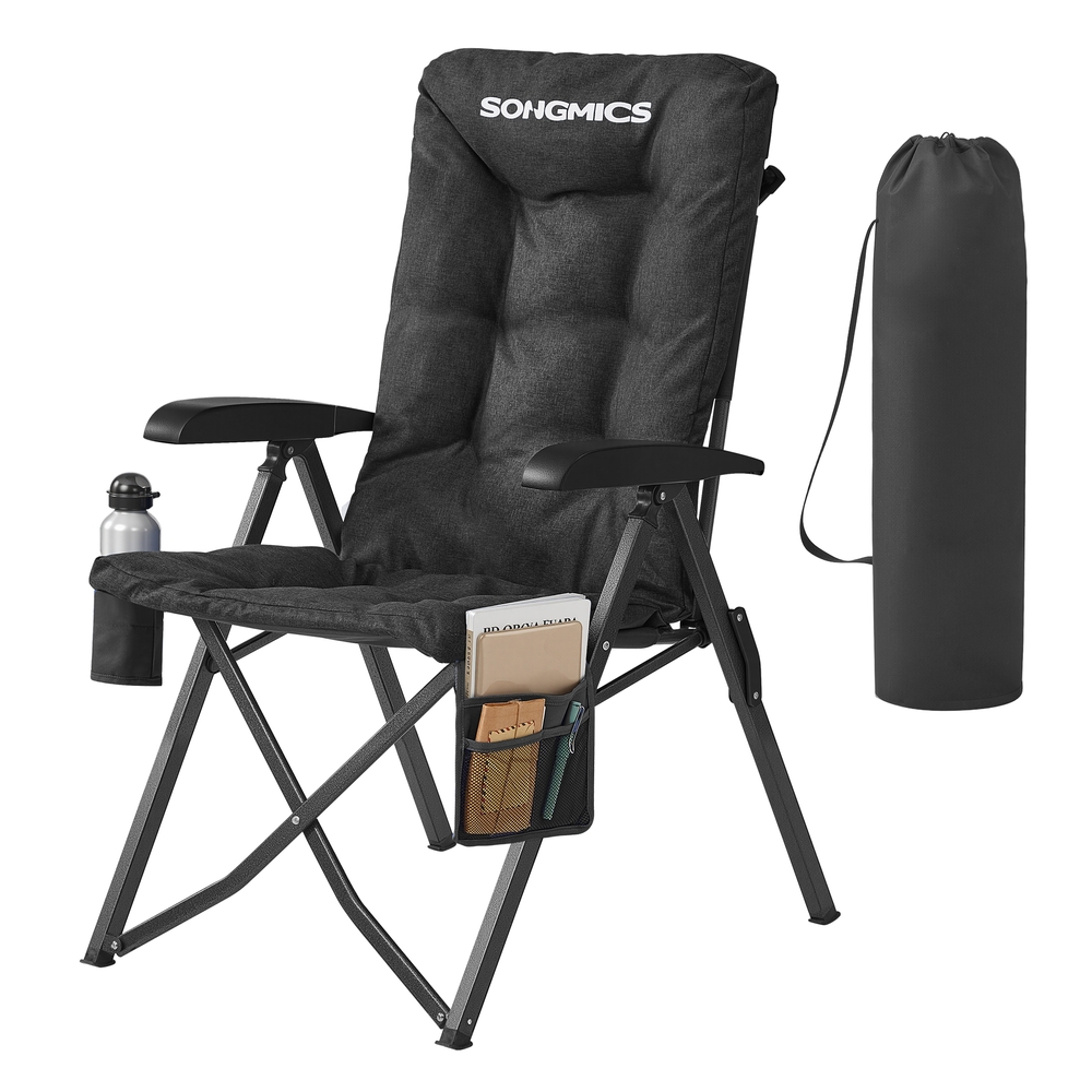 95°-150° Reclining Camping Chair with Padded Seat and Cup Holder Black 95°-150° Reclining Camping Chair with Padded Seat and Cup Holder Black