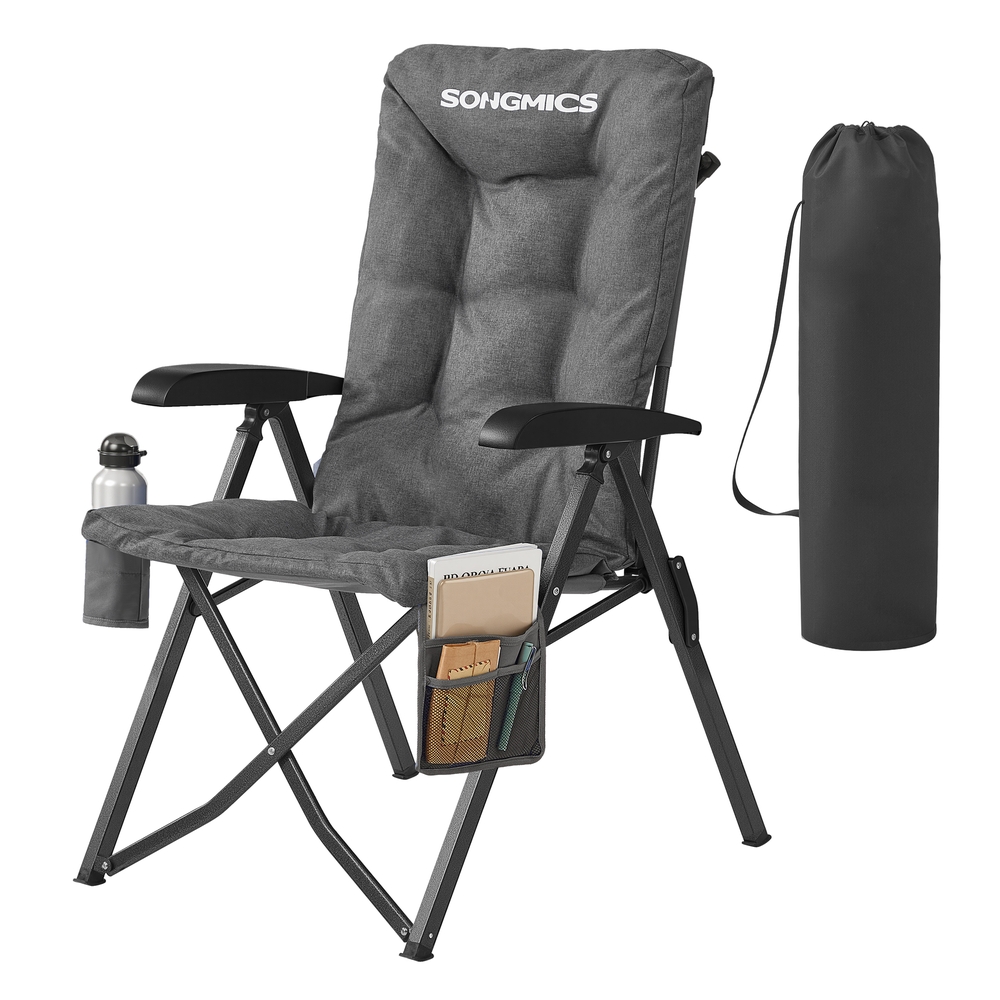 95°-150° Reclining Camping Chair with Padded Seat and Cup Holder Grey 95°-150° Reclining Camping Chair with Padded Seat and Cup Holder Grey