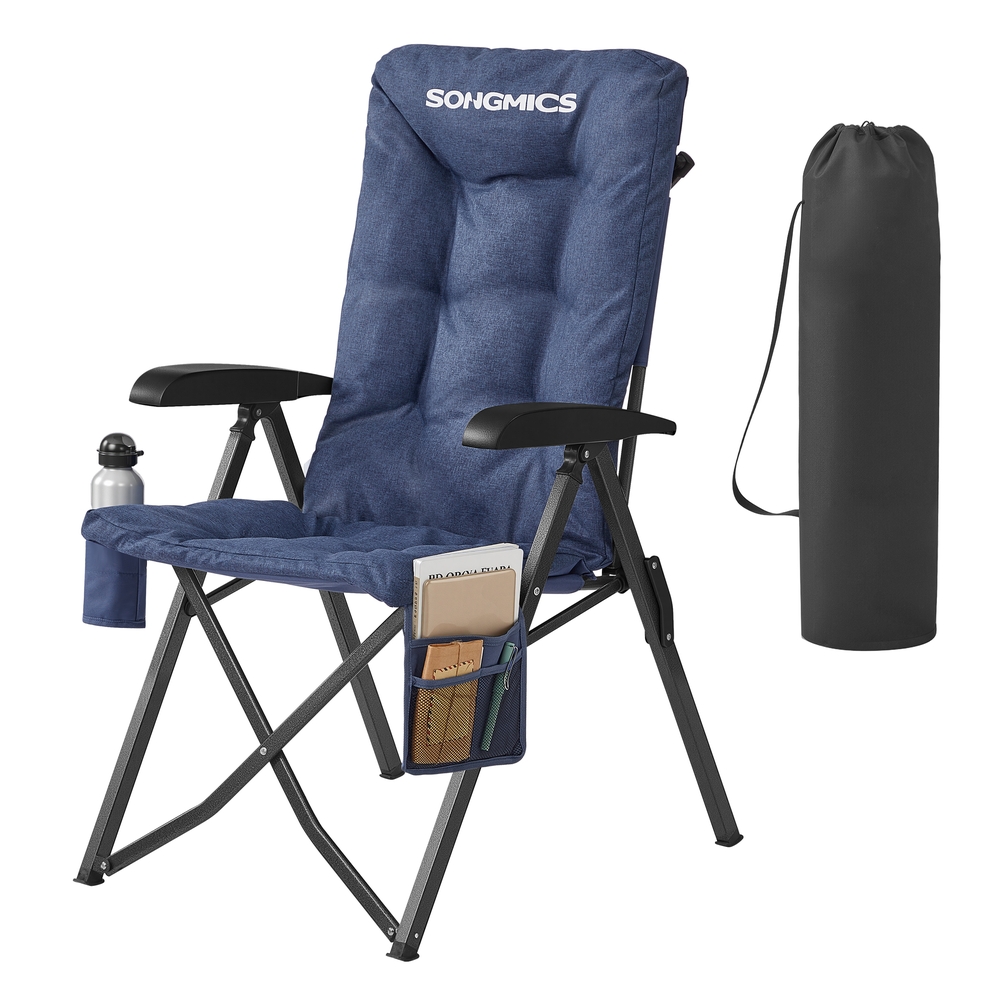 95°-150° Reclining Camping Chair with Padded Seat and Cup Holder Blue