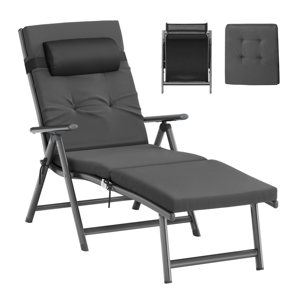 Foldable Sun Lounger with 6 cm Mattress Slate Grey