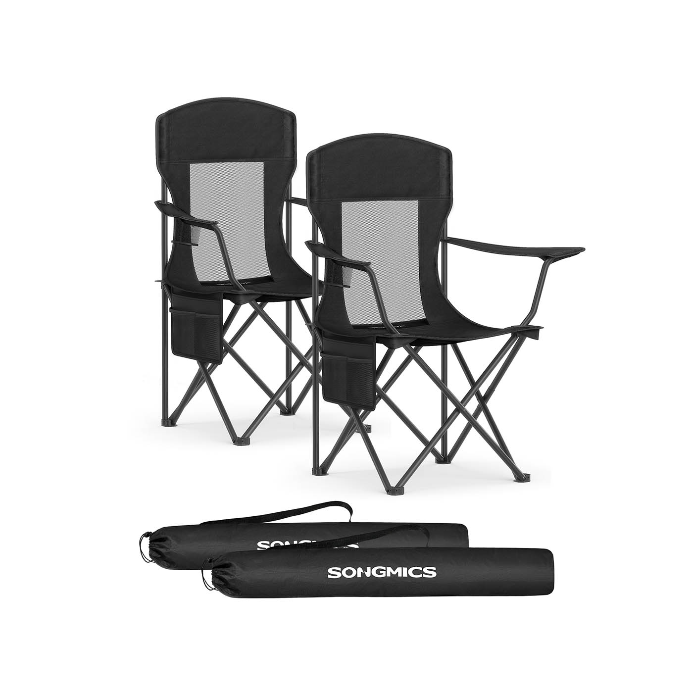 Camping Chairs Set of 2 Adjustable Armrests Cup Holder Ink Black Camping Chairs Set of 2 Adjustable Armrests Cup Holder Ink Black
