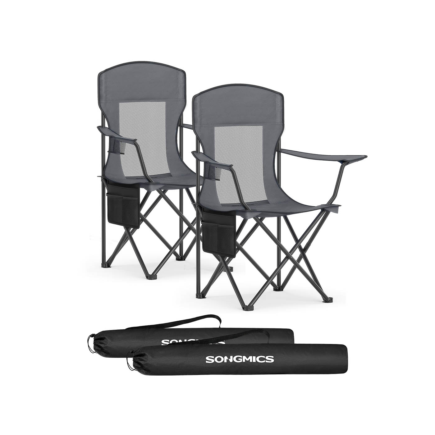 Camping Chairs Set of 2 Adjustable Armrests Cup Holder Slate Grey Camping Chairs Set of 2 Adjustable Armrests Cup Holder Slate Grey