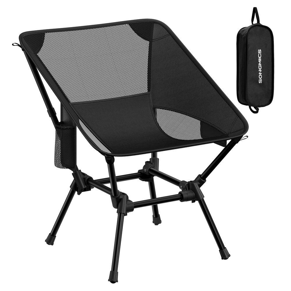 Camping Chair Supports 150 kg 2 Storage Pockets Black Camping Chair Supports 150 kg 2 Storage Pockets Black