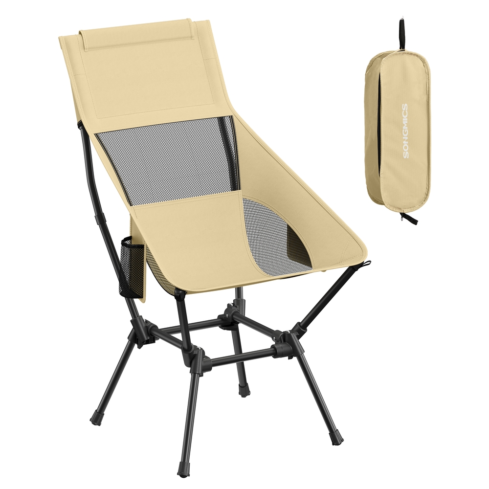 High Back Camping Chair Adjustable Height 2 Pockets Brown High Back Camping Chair Adjustable Height 2 Pockets Brown