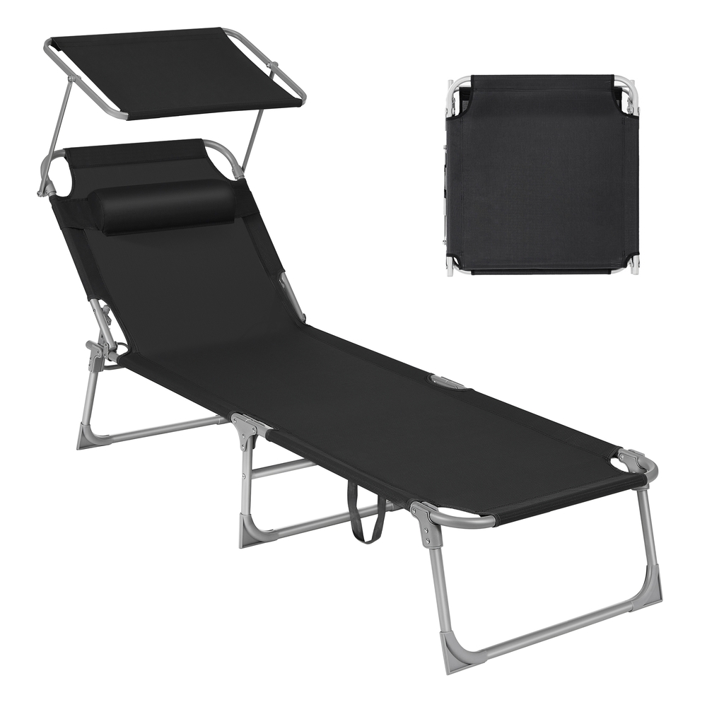 Sun Lounger Folding with Sunshade Headrest Adjustable Backrest Sun Lounger Folding with Sunshade Headrest Adjustable Backrest