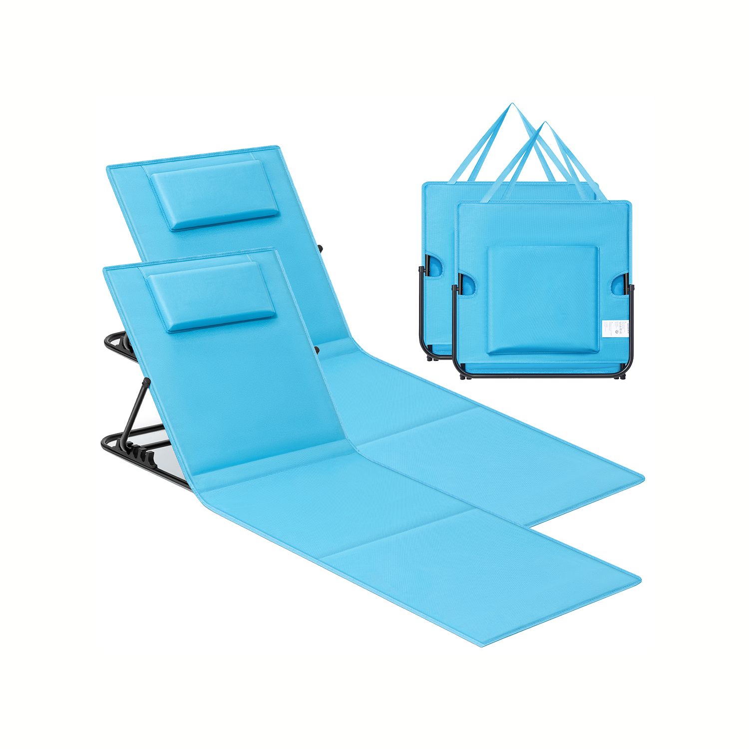 Set of 2 Folding Beach Sunloungers with Handle Sky Blue