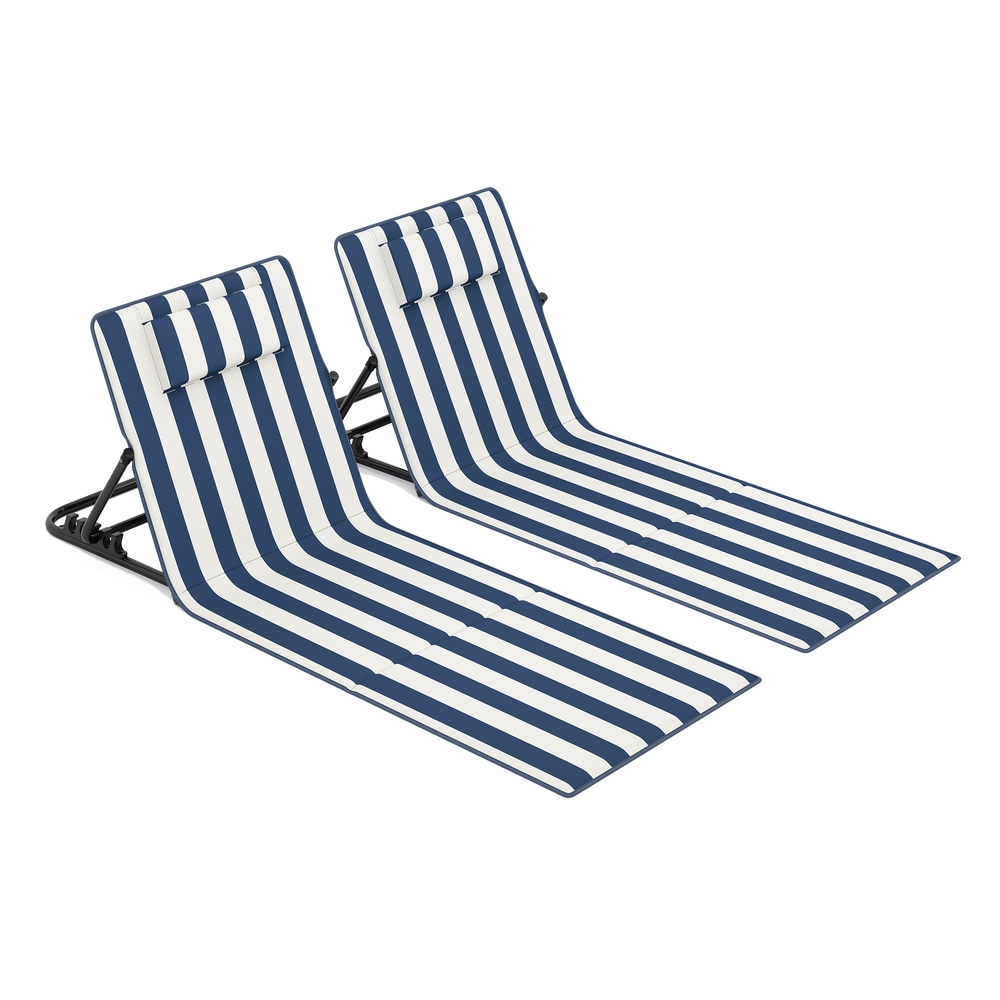 Set of 2 Folding Beach Sunloungers 158 x 55 cm Midnight Blue and Cloud White Set of 2 Folding Beach Sunloungers 158 x 55 cm Midnight Blue and Cloud White