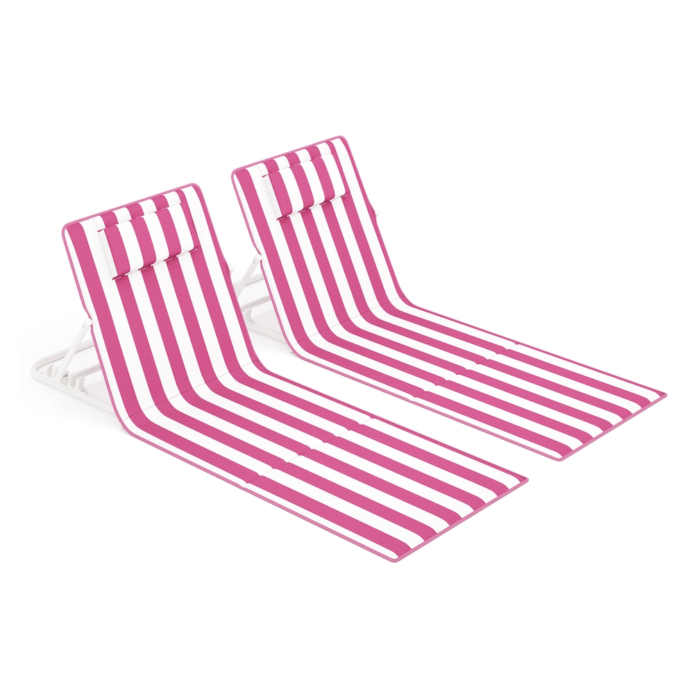 Set of 2 Folding Beach Sunloungers 158 x 55 cm Strawberry Red and Cloud White