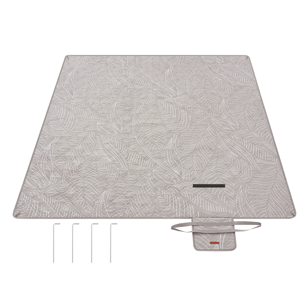 Picnic Blanket 200 x 200 cm Leaf Pattern and Khaki