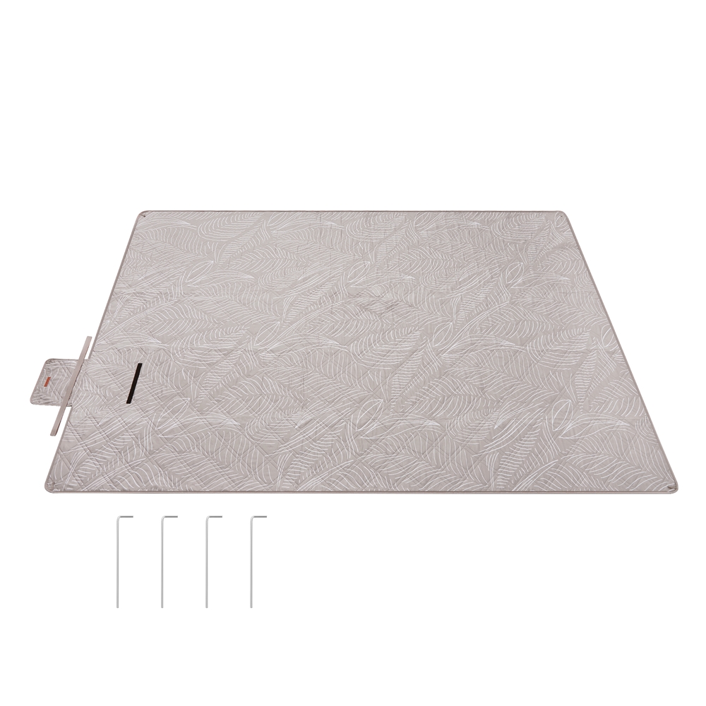 Picnic Blanket 300 x 200 cm Leaf Pattern and Khaki