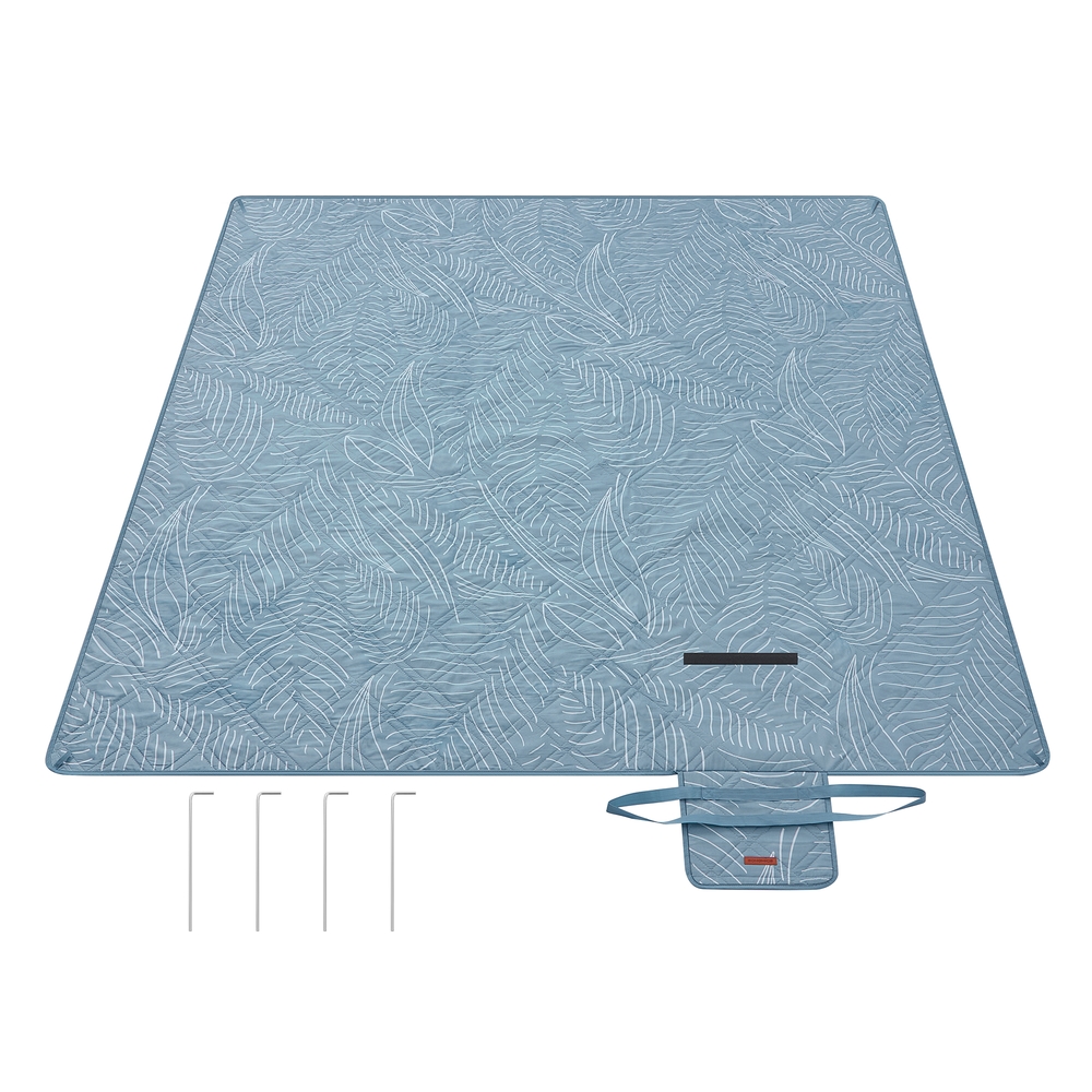 Picnic Blanket 200 x 200 cm Leaf Pattern and Blue