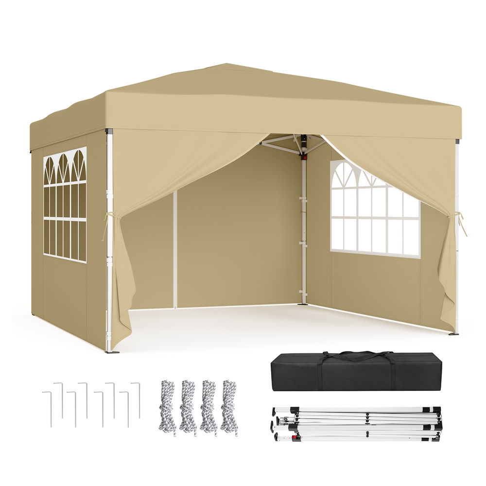 3m x 3m Pop Up Gazebo with Sides for Garden and Patio with UV Protection Beige