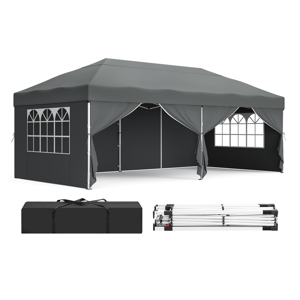 3m x 6m Pop Up Gazebo with 6 Sides for Garden and Patio with UV Protection Dark Grey