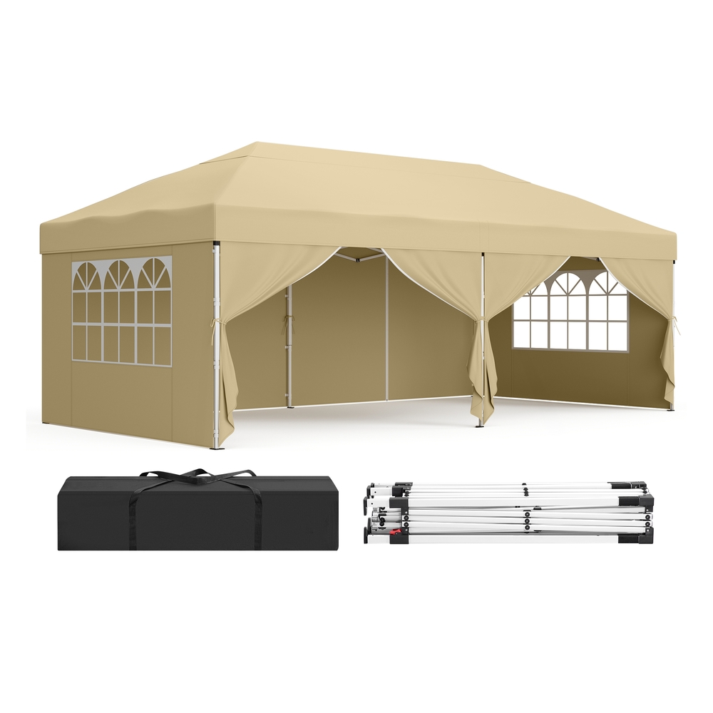 3m x 6m Pop Up Gazebo with 6 Sides for Garden and Patio with UV Protection Beige