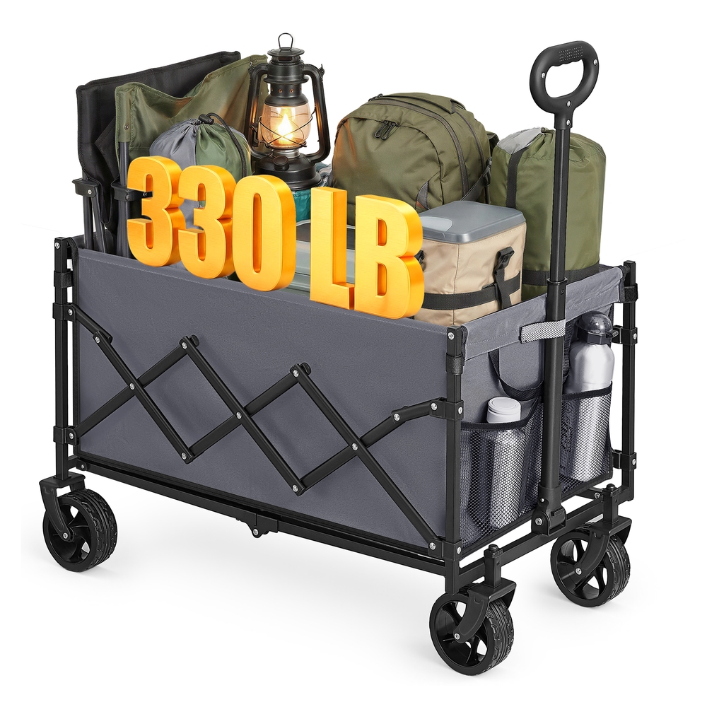 Foldable Camping Trolley with Adjustable Handle and 4 Reinforced Wheels Dove Grey