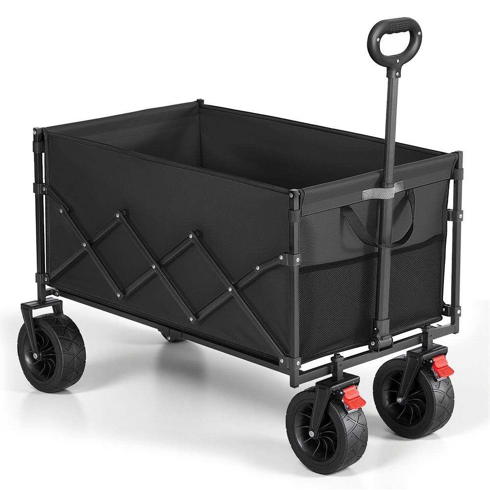 Foldable Camping Trolley with Adjustable Handle and 4 Reinforced Wheels Ink Black