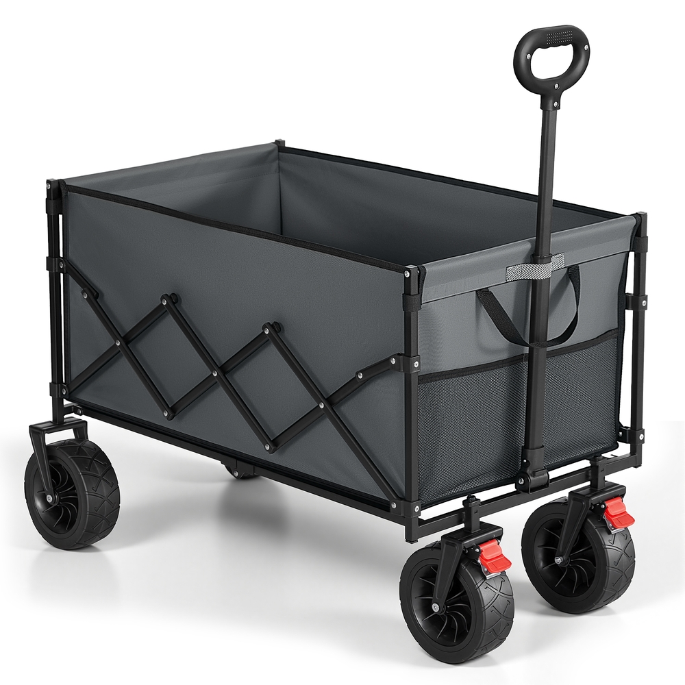 Foldable Camping Trolley with Adjustable Handle and 4 Reinforced Wheels Dove Grey