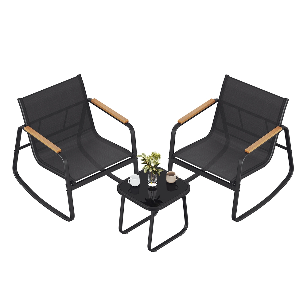 Patio Furniture, 2 Rocking Chairs and Table Ink Black