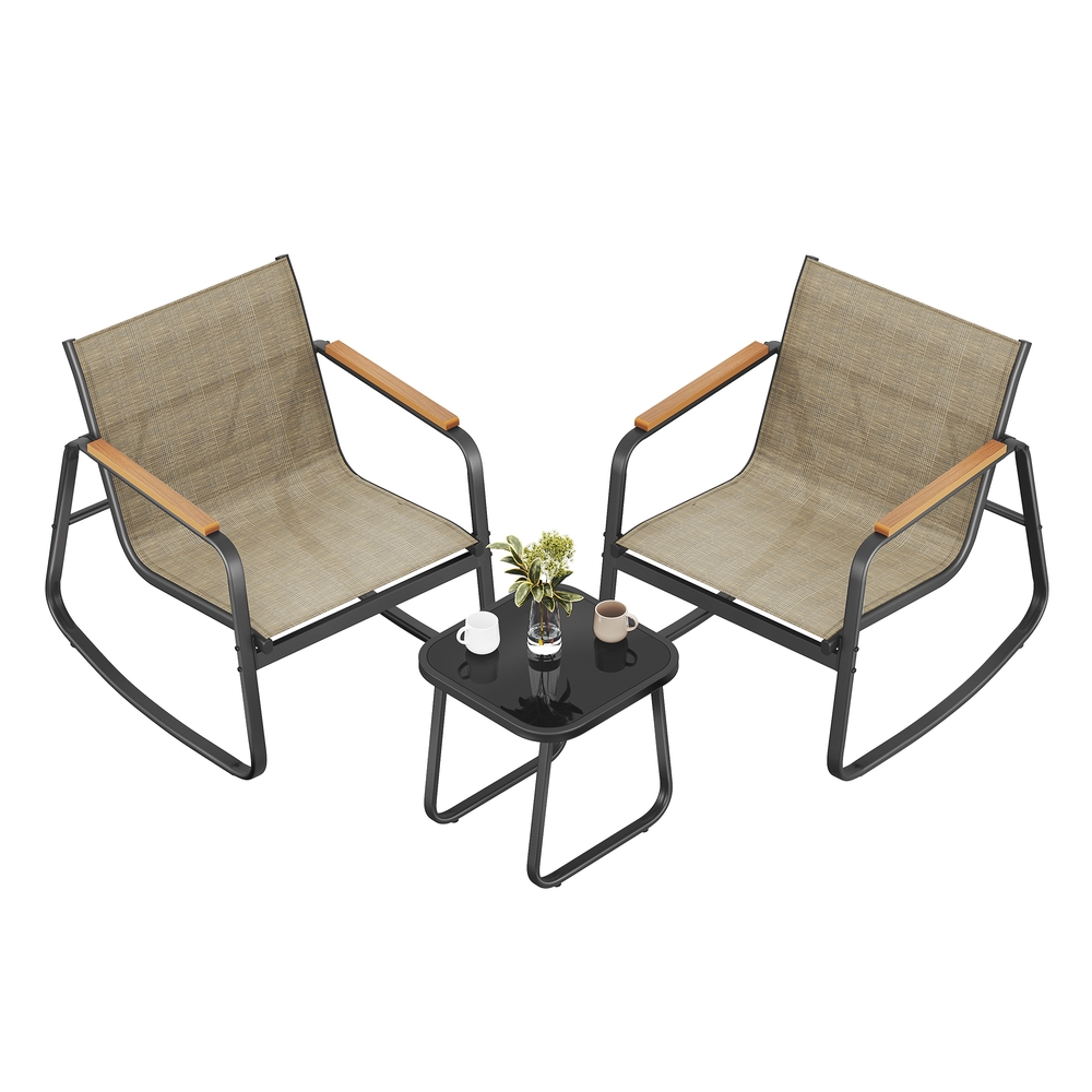 Set of Garden Rocking Chair with Armrests and Table for Relaxing Outdoors Light Brown Set of Garden Rocking Chair with Armrests and Table for Relaxing Outdoors Light Brown