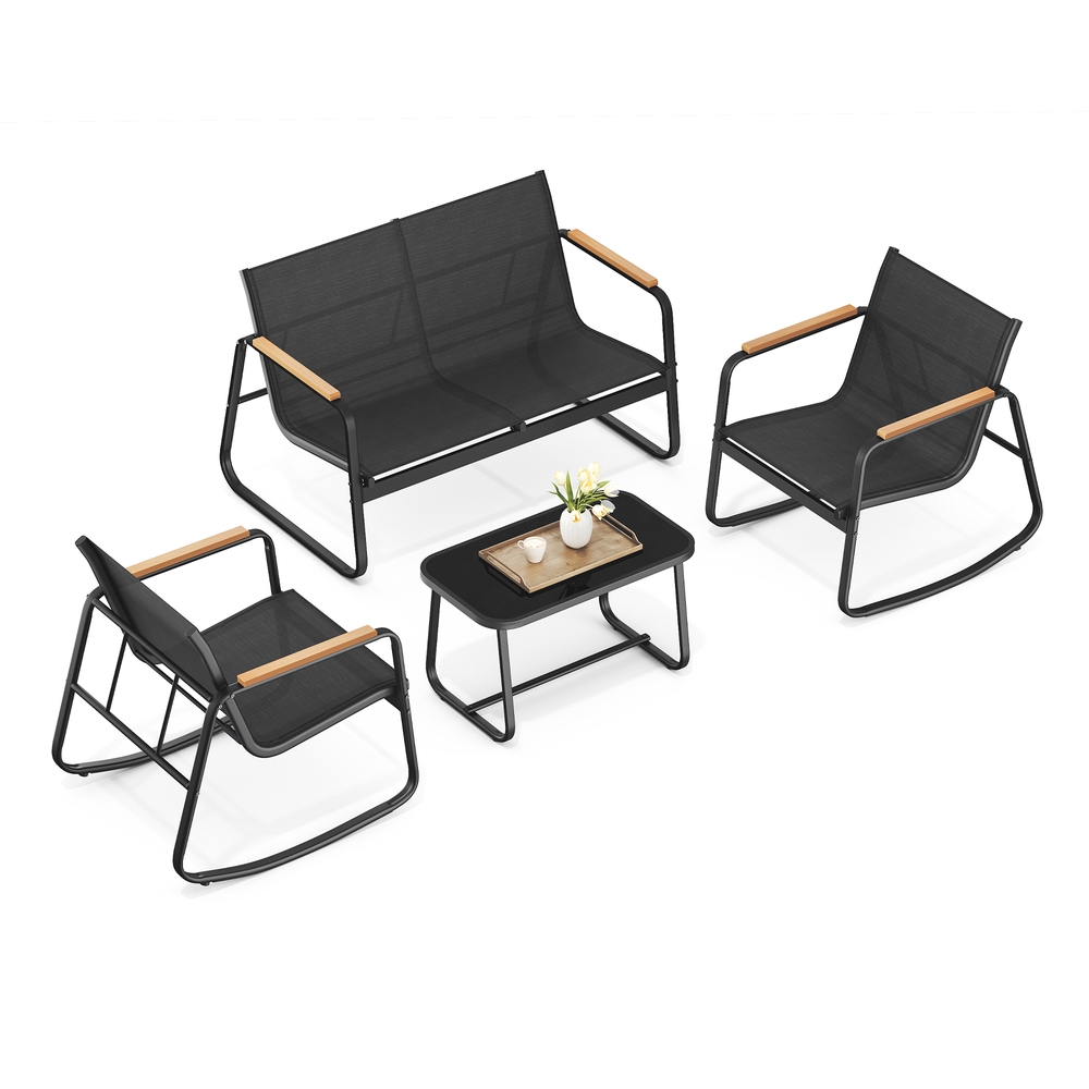 Set of Garden Rocking Chair with Armrests and Table for Relaxing Outdoors Ink Black Set of Garden Rocking Chair with Armrests and Table for Relaxing Outdoors Ink Black
