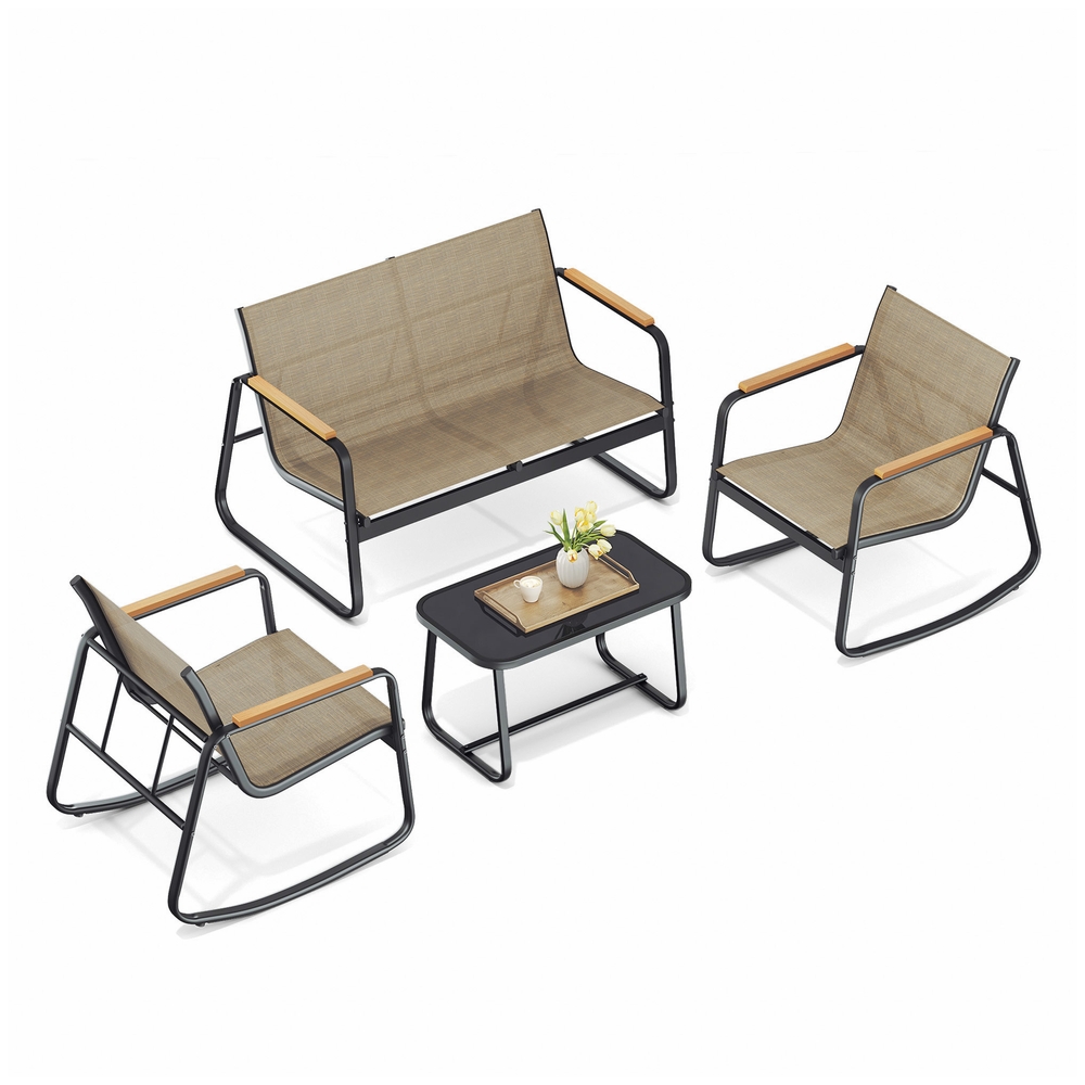 Set of Garden Rocking Chair with Armrests and Table for Relaxing Outdoors Light Brown