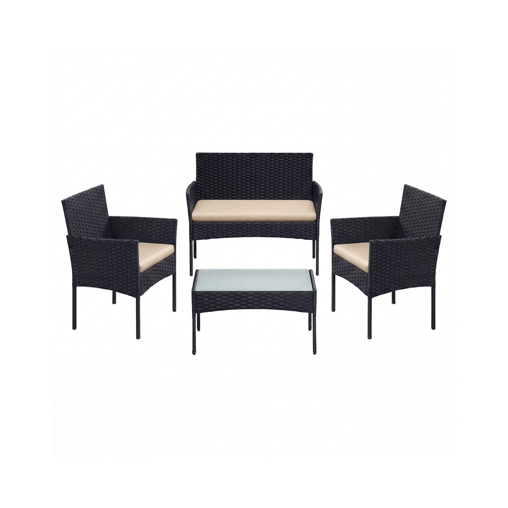 Garden Furniture Set, Outdoor PE Wicker, Black and Taupe