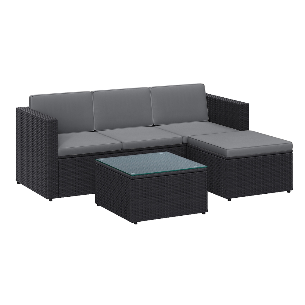 Outdoor PE Rattan Corner Sofa Set, Black and Taupe