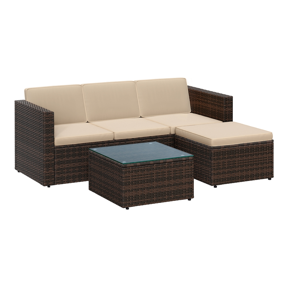 Garden Furniture Set PE Outdoor Corner Sofa Couch Brown and Taupe Garden Furniture Set PE Outdoor Corner Sofa Couch Brown and Taupe