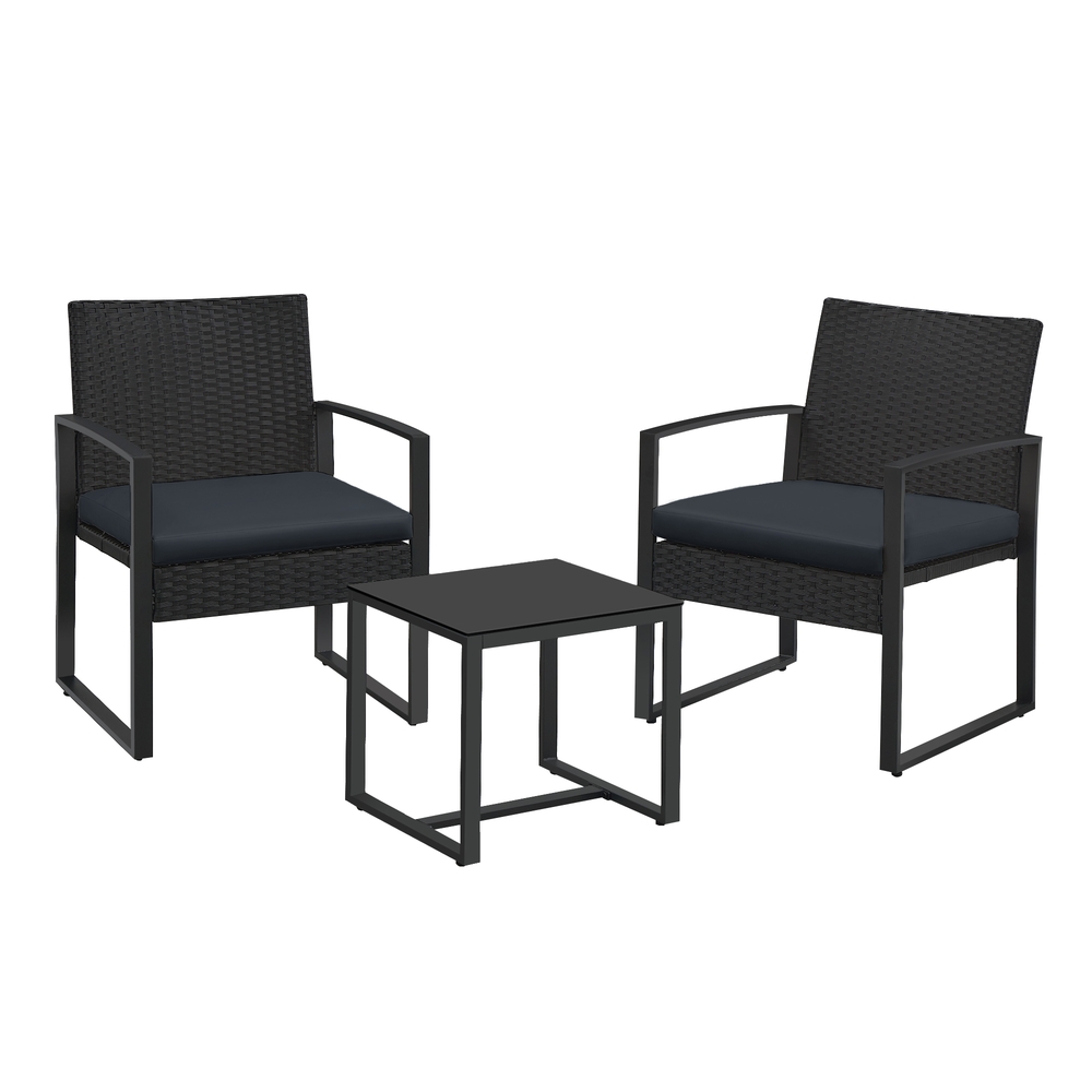 3-Piece Outdoor PE Rattan Patio Set, Black 3-Piece Outdoor PE Rattan Patio Set, Black