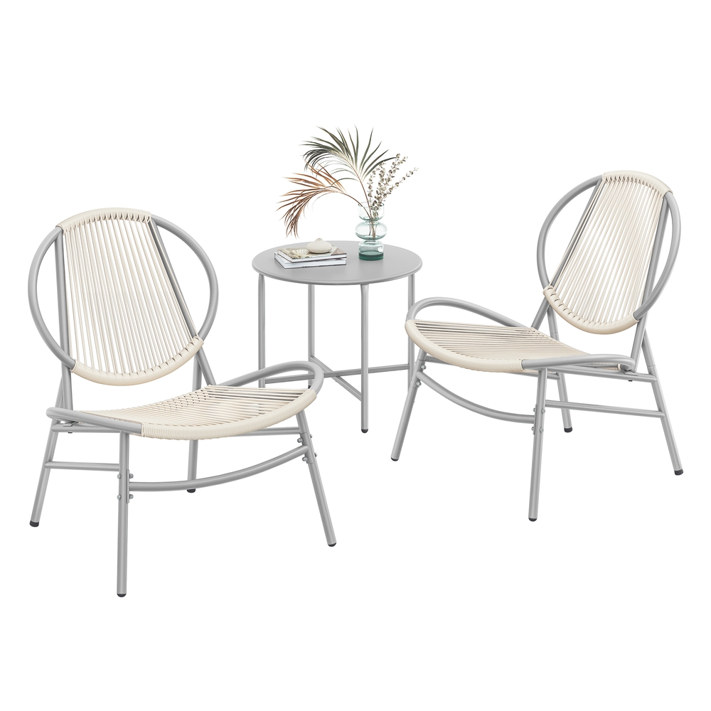 Garden Bistro Set with Side Table and 2 Chair Dove Grey