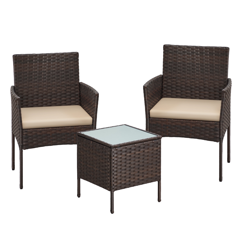 3-Piece Outdoor PE Rattan Lounge Set, Brown and Taupe