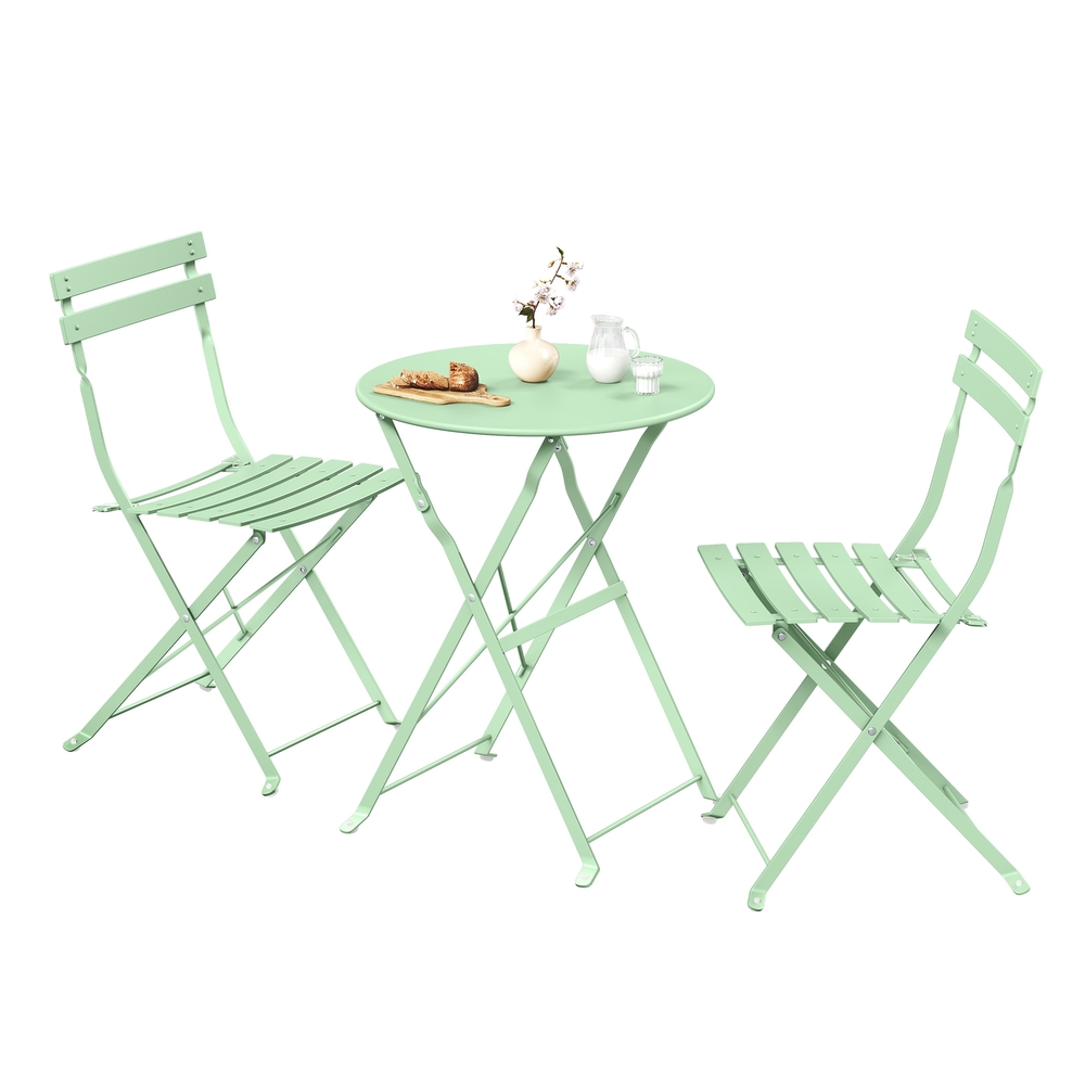 3-Piece Folding Steel Bistro Set, Table & Chairs, Smoke Green