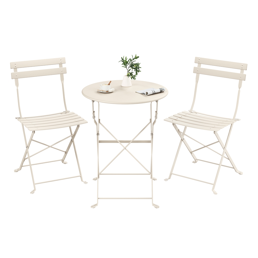 3-Piece Folding Steel Bistro Set, Cappuccino Beige