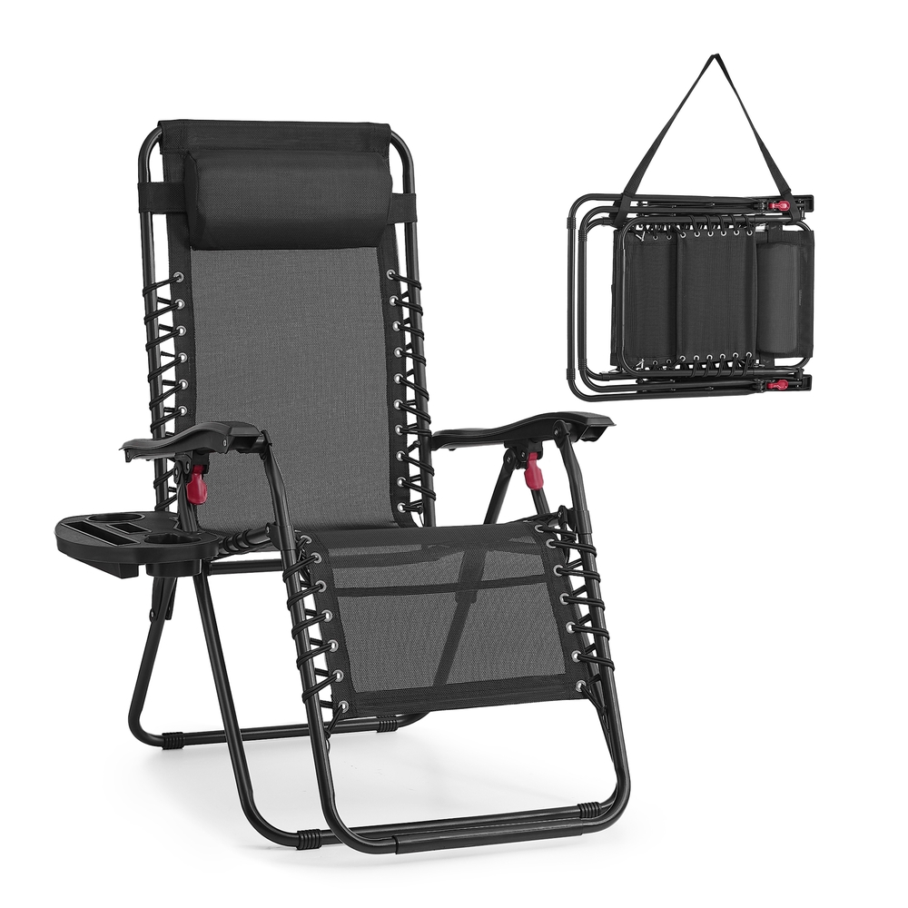 Folding Zero Gravity Reclining Chair Set with Tray and Adjustable Headrest Black Folding Zero Gravity Reclining Chair Set with Tray and Adjustable Headrest Black