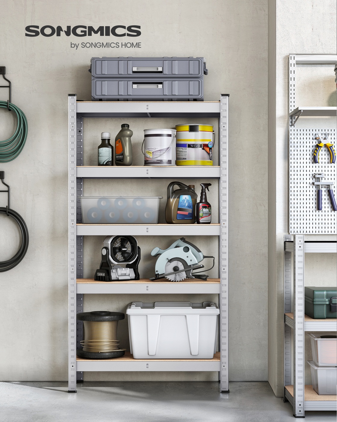 5-Tier Shelving Unit with 650 kg Capacity Silver