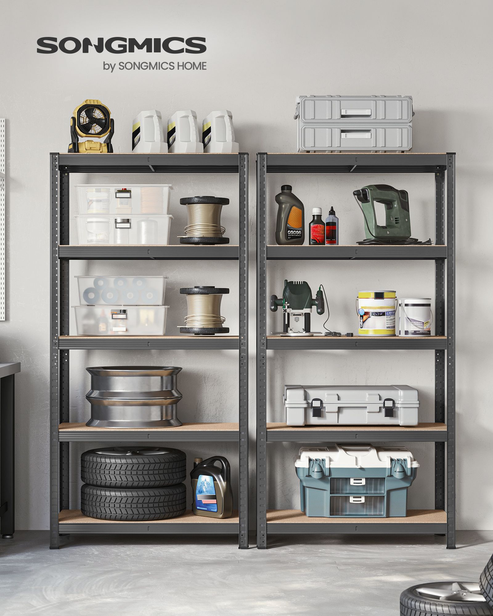 Set of 2 Shelving Units with 5 Shelves 40 x 90 x 180 cm Dove Grey