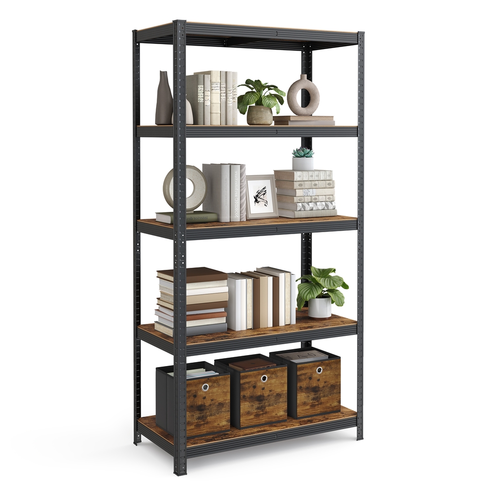 Shelving Unit with Adjustable Storage Shelves Rustic Brown and Black