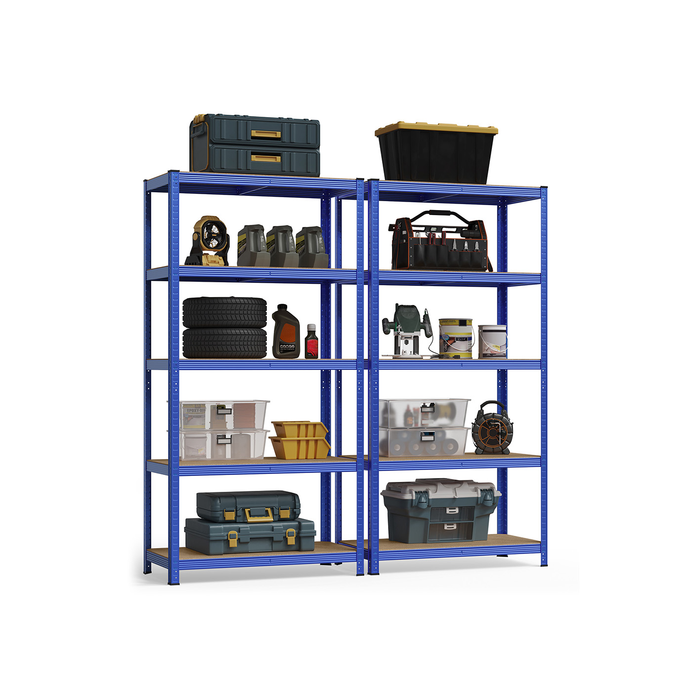 Heavy-Duty Steel Shelving Set of 2 – 5-Tier 600kg Capacity for Garage & Warehouse, 50x100x200cm Blue