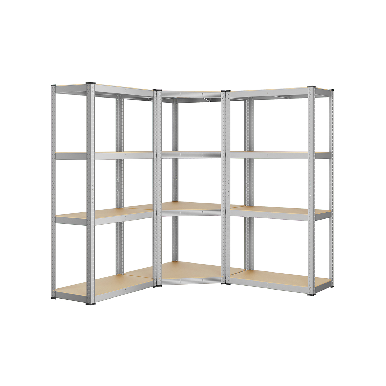 4-Tier Metal Corner Shelf Silver and Natural Beige