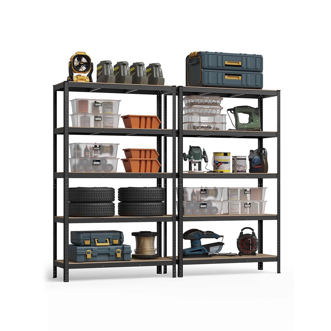 Heavy-Duty Steel Shelving Set of 2 – 5-Tier 750kg Capacity for Garage & Shed, 60x120x200cm Black