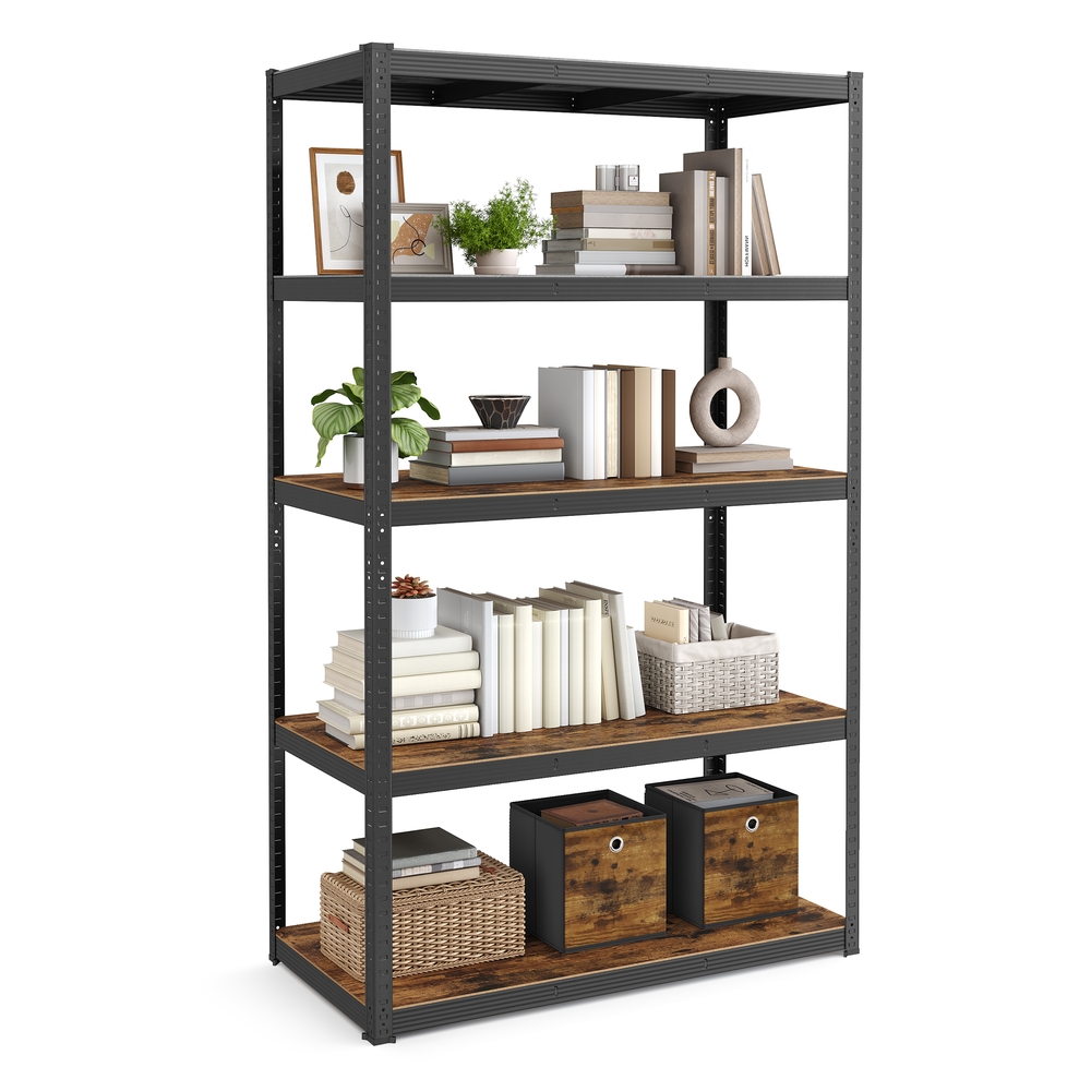 5-Tier Shelving Unit Max. Load 750 kg Black and Rustic Brown