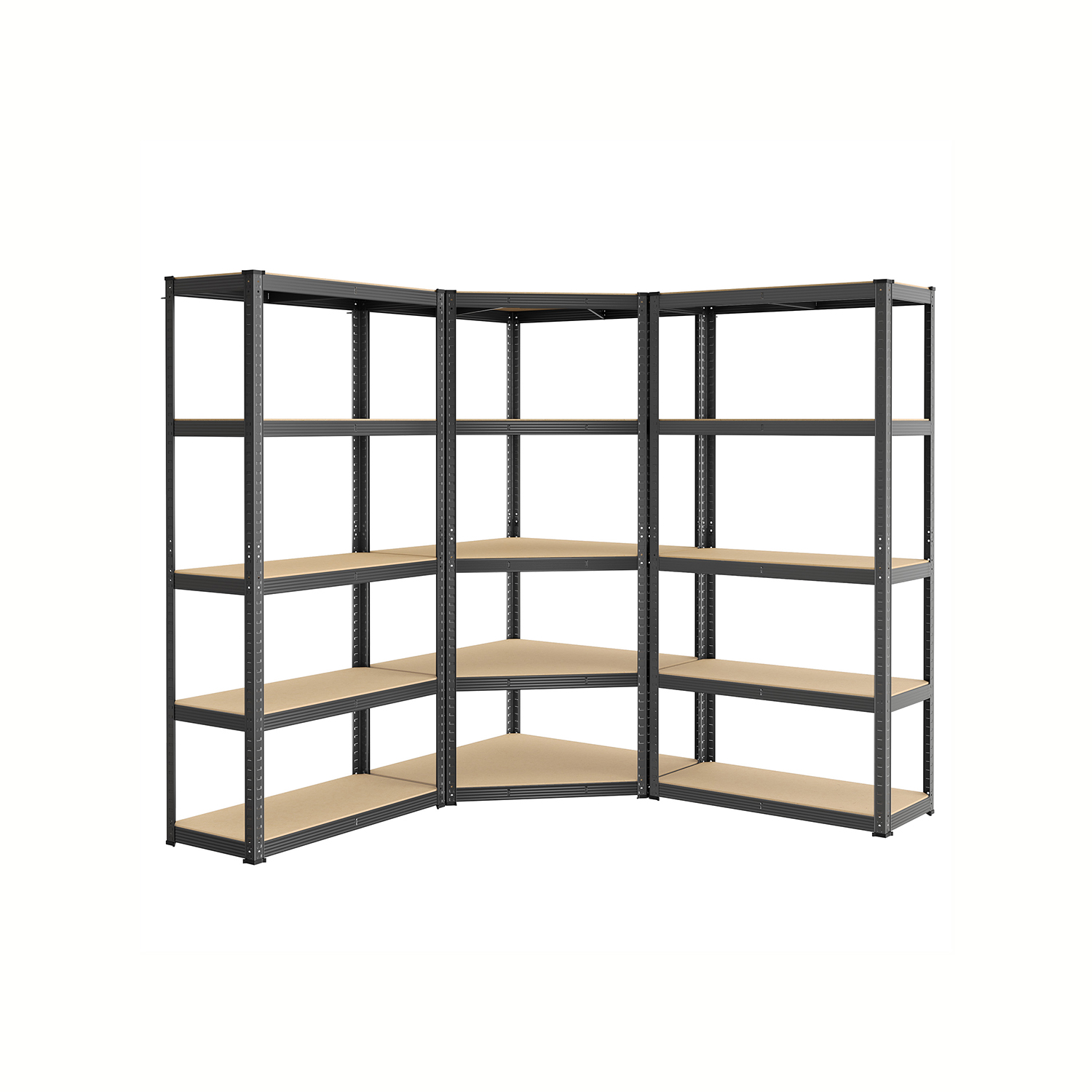 5-Tier Corner Shelf 180 cm Wide Ink Black and Natural Beige