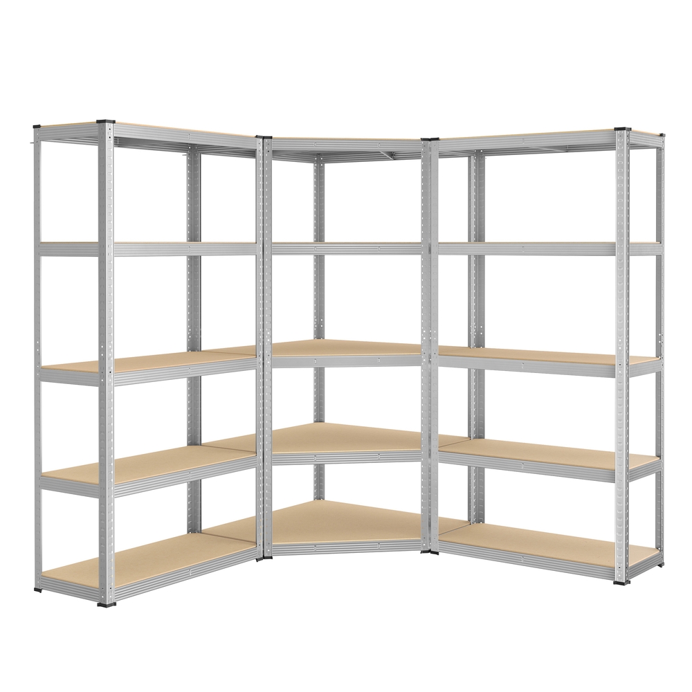 5-Tier Corner Shelf 180 cm Wide Silver and Natural Beige 5-Tier Corner Shelf 180 cm Wide Silver and Natural Beige